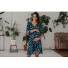 Těhotenské a kojící šaty Two ways MIDI tmavě modré s barevnými listy 3/4 rukáv (Velikost L)