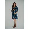 Těhotenské a kojící šaty Two ways MIDI tmavě modré s barevnými listy 3/4 rukáv (Velikost L)