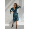 Těhotenské a kojící šaty Two ways MIDI tmavě modré s barevnými listy 3/4 rukáv (Velikost L)