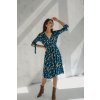 Těhotenské a kojící šaty Two ways MIDI tmavě modré s barevnými listy 3/4 rukáv (Velikost L)