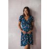 Těhotenské a kojící šaty Two ways MIDI tmavě modré s barevnými listy krátký rukáv (Velikost L)