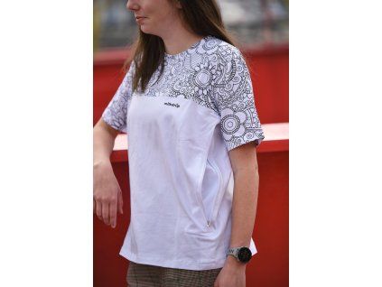 Mandala bílé kojící bavlněné triko