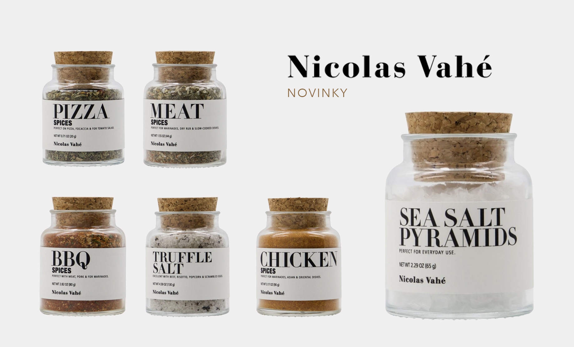 Kořenící směsi, soli, sirupy a oleje od Nicolas Vahé
