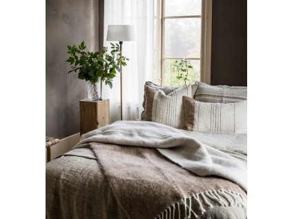 Pléd z vlněné směsi Fringe Beige - 130 x 170 cm
