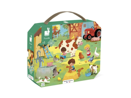 Janod Puzzle Deň na farme v kufríku 24 ks