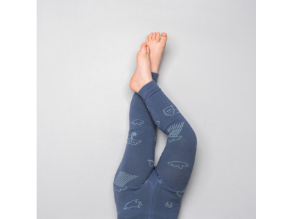 Detské tmavomodré bavlnené legíny Kreslená krajina