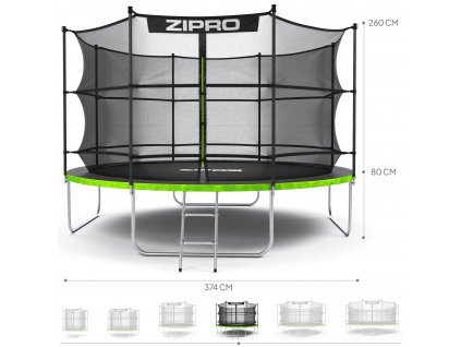 ZIPRO JUMP PRO s vnitřní sítí 374 cm  zahradní trampolína
