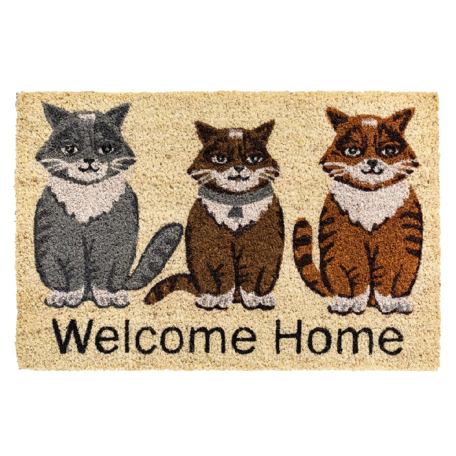 FLOMAT Kokosová vstupní rohož FLOMA Ruco Welcome Home Cats - délka 40 cm, šířka 60 cm, výška 1,5 cm