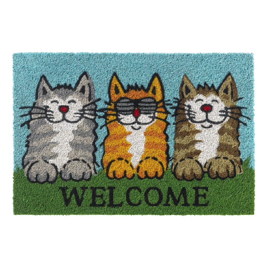 FLOMAT Kokosová vstupní rohož FLOMA Ruco Welcome Cats - délka 40 cm, šířka 60 cm, výška 1,5 cm