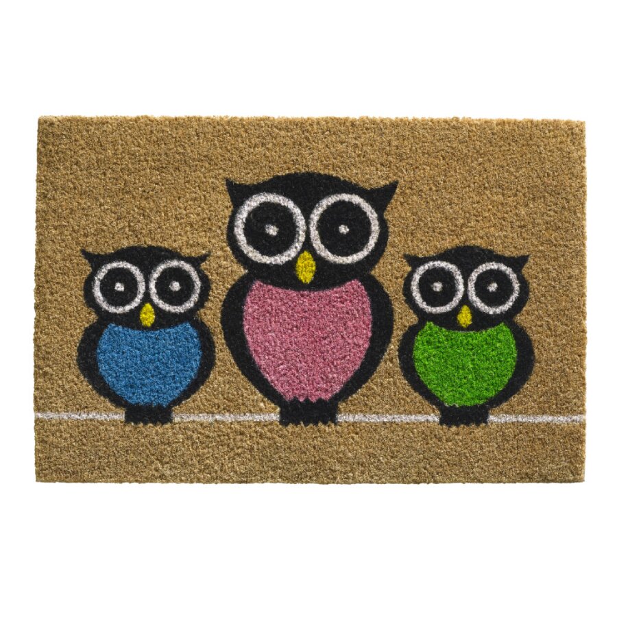 Kokosová vstupní rohož FLOMA Ruco Owls - délka 40 cm, šířka 60 cm, výška 1,5 cm