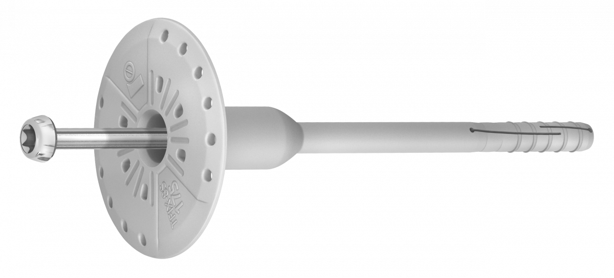 Fasádní talířová hmoždinka R-TFIX-8S X se šroubovacím kovovým trnem Délka: 115 mm