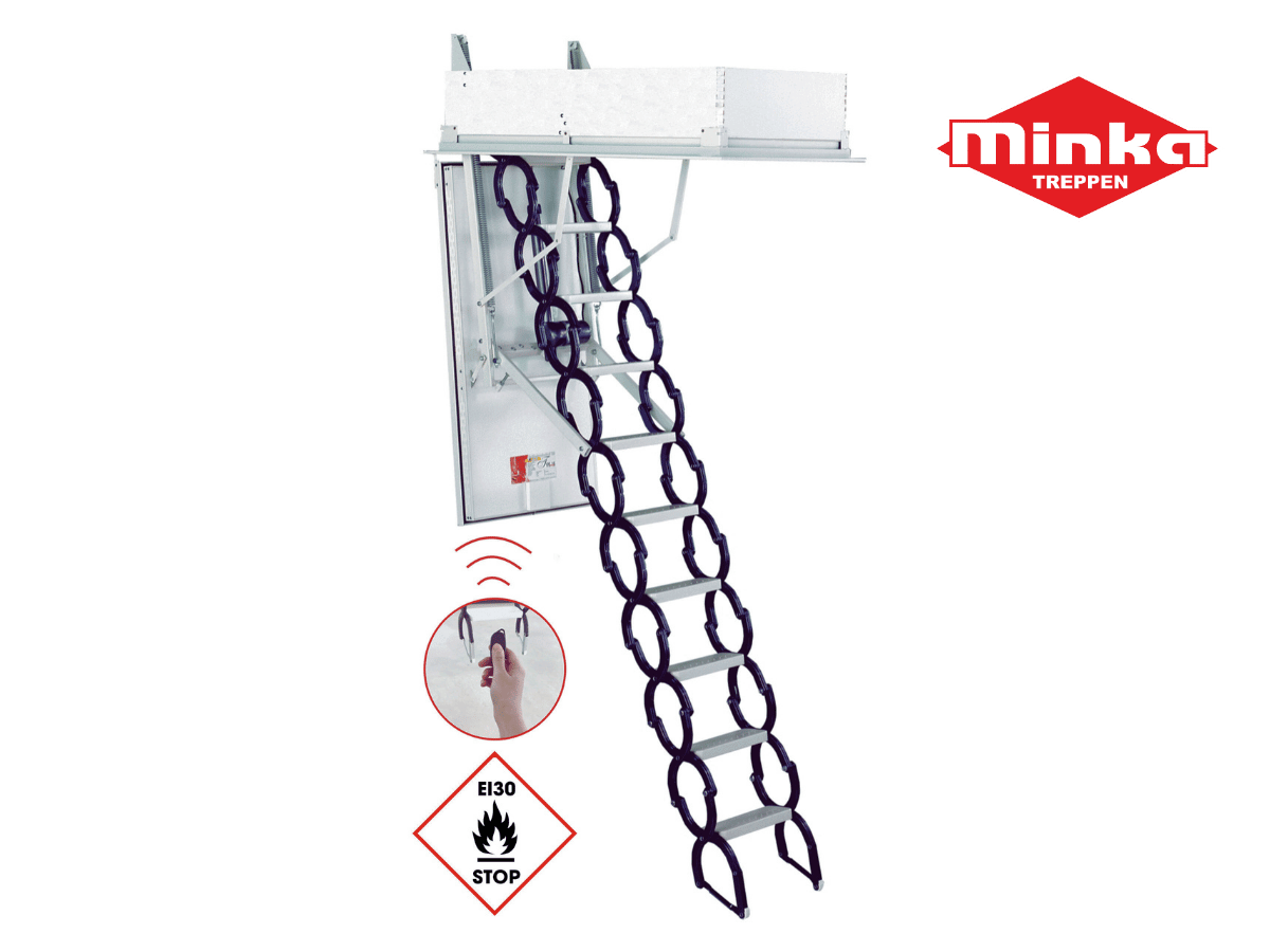 Půdní schody Minka Type 18 Univers na dálkové ovládání Stavební otvor: 60x120 cm, Maximální výška: 290 cm