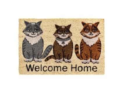 Kokosová vstupná rohož FLOMA Ruco Welcome home Cats - dĺžka 40 cm, šírka 60 cm, výška 1,5 cm