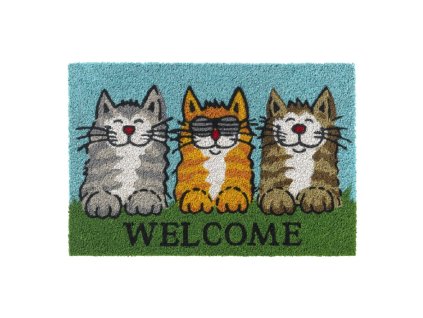 Kokosová vstupná rohož FLOMA Ruco Welcome Cats - dĺžka 40 cm, šírka 60 cm, výška 1,5 cm