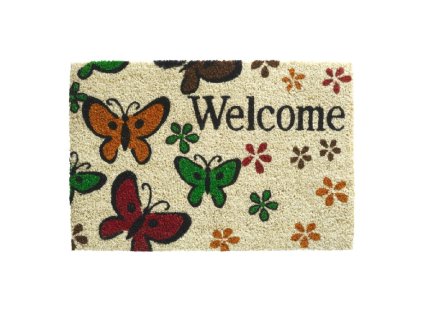 Kokosová vstupná rohož FLOMA Ruco Welcome Butterfly - dĺžka 40 cm, šírka 60 cm, výška 1,5 cm