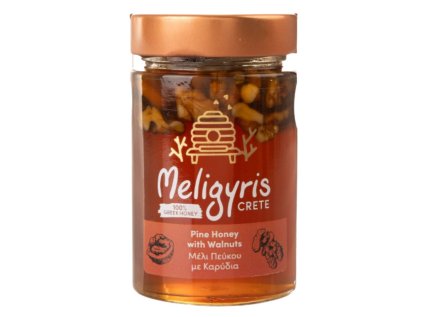 Řecký borovicový med s vlašskými ořechy, mandlemi a pistáciemi Meligyris
