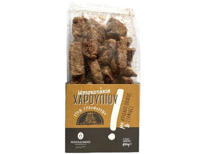 Ručně vyrobené karobové sušenky s ječmenem a rozinkami PAPADAKIS 400 g