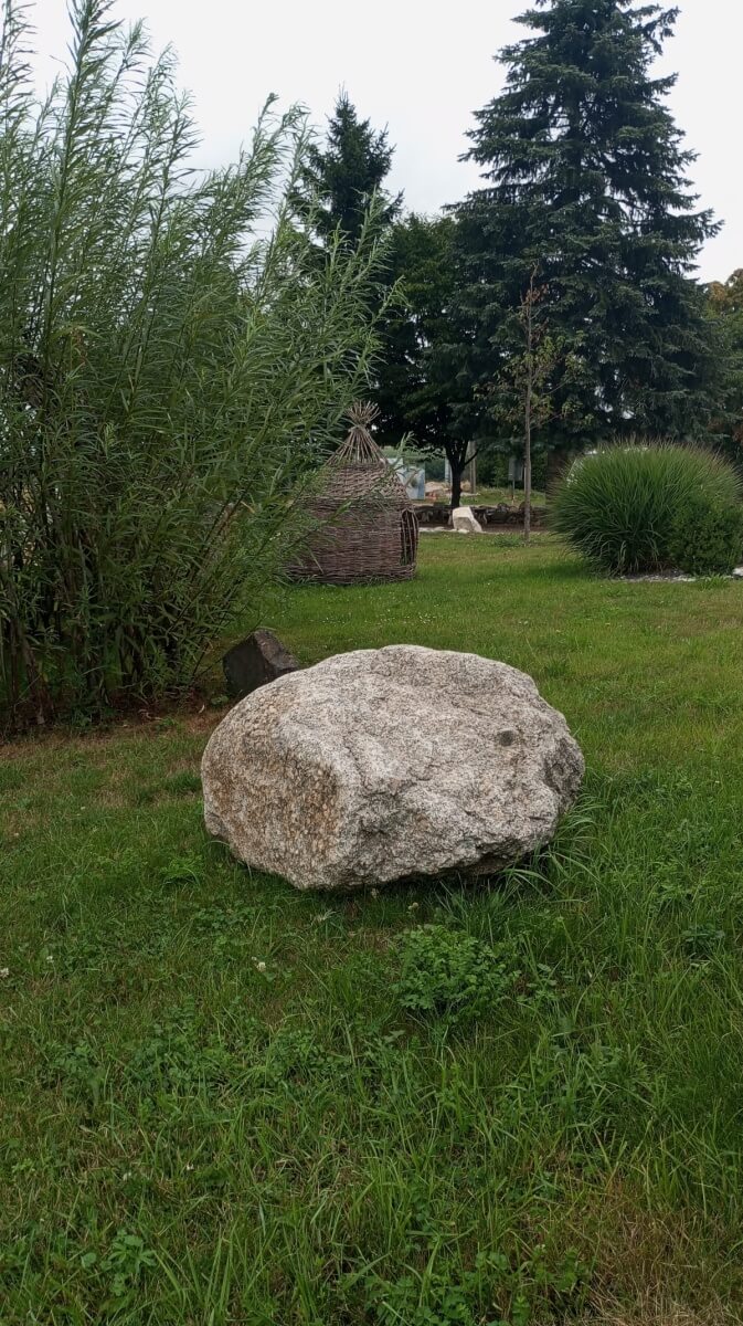 solitér v zahradě, u propletené stavby z vrby, uložený na trávníku v zelené zahradě