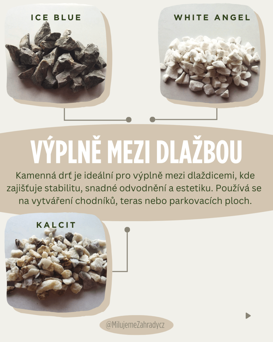 kamenná drť jako výplň mezi dlažbou