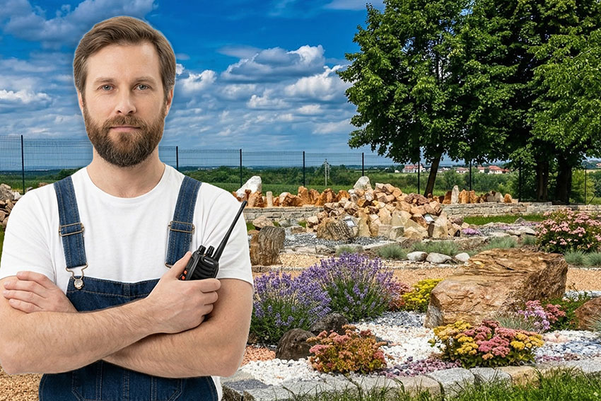 Zaměstnanec Milujeme Zahrady v areálu kamenné prodejny