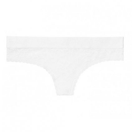 Victoria's Secret bílá krajková tanga Logo Waist Thong Panty