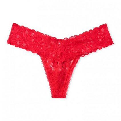 Victoria's Secret luxusní Lipstick Red celokrajková tanga Floral Lace Thong Panty