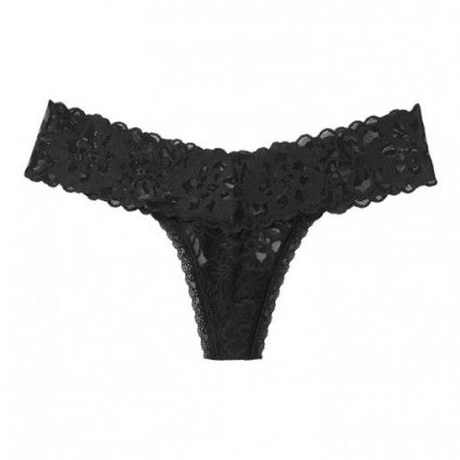 Victoria's Secret luxusní Black celokrajková tanga Floral Lace Thong Panty
