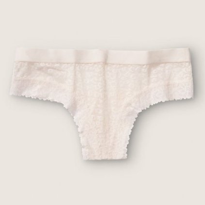 Victoria's Secret PINK bílé krajkové brazilské kalhotky Lace Cheekster