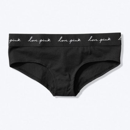 Victoria's Secret PINK černé bokové kalhotky s logem na gumě Logo Hipster