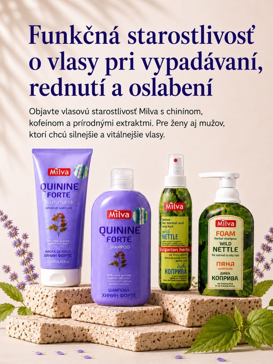 Produkty Milva Quinine Forte a Wild Nettle na starostlivosť o vlasy