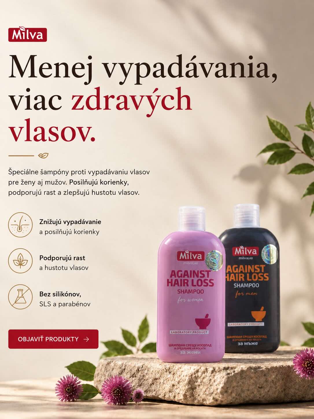 Šampóny Milva Against Hair Loss pre ženy a mužov proti vypadávaniu vlasov