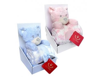 23051 detska deka s plysovou hrackou bobobaby medved modra