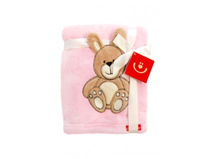 Dětská deka s 3D zvířátkem 76x102cm Bobobaby růžový zajíček