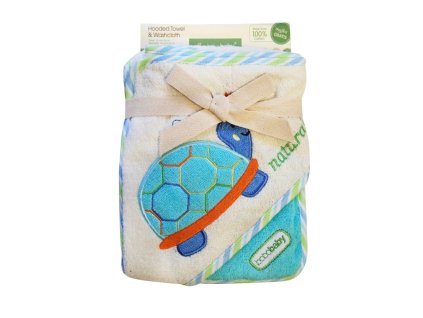 Dětská osuška froté s kapucí Eco a žínka želva Bobobaby 76x76 cm