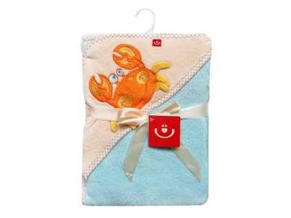 Osuška s kapucí z mikrovlákna tyrkysová krab Bobobaby 76x76 cm