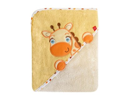 Kojenecká osuška s kapucí froté Bobobaby 76x76 cm žirafka