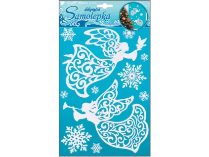 Samolepky andělé se sněhovým efektem s glitry 26x18,5cm