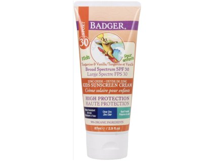 BADGER Opalovací balzám SPF 30 - Kids Badger, mandarinka a vanilka (87 ml)