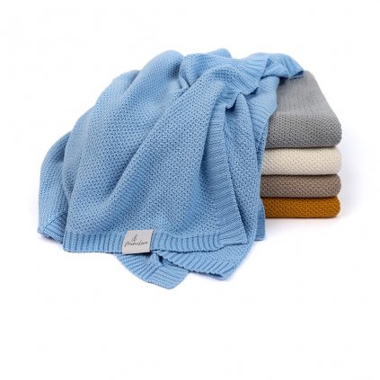 Pletená deka pro větší děti a dospělé z organické bavlny Světle modrá