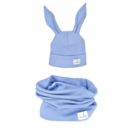 Sada čepičky králíček s nákrčníkem Světle modrá 2-4 let