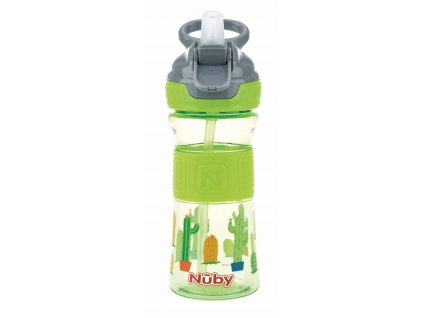 NUBY  Fľaša športová s mäkkou sklopiteľnou slamkou 360 ml, zelená, 3+