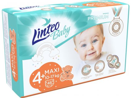 LINTEOBABY LINTEO BABY Premium Plienky jednorazové 4+ MAXI+ (10-17 kg) 46 ks
