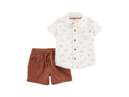 CARTERS CARTER'S Set 2dielny košeľa kr. rukáv, kraťasy Ivory Brown chlapec 9m