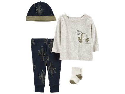CARTERS CARTER'S Set 4dielny tričko dl. rukáv, tepláky, čiapka, ponožky Cactus chlapec 6m