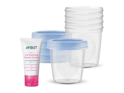 PHILIPS AVENT Krém na bradavky 30 ml + VIA Poháriky s vrchnákom 180 ml 5 ks
