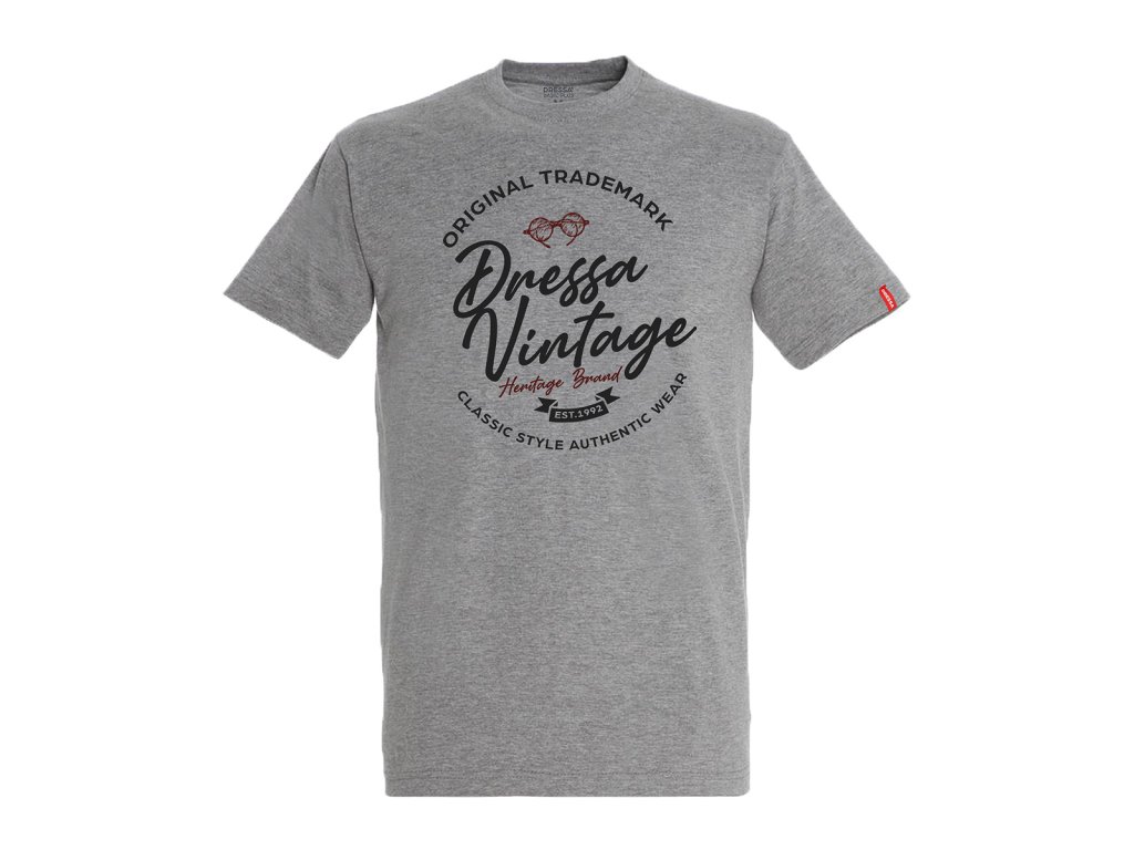 Dressa Vintage Classic feliratos nagyméretű környaks rövid ujjs pamut póló - szürke (Méret 5XL, Szín Grey Melange)
