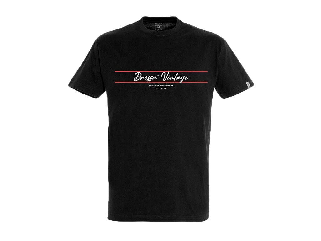 Dressa Vintage Signature feliratos környaks rövid ujjs pamut póló - fekete (Méret XXL, Szín Deep Black)