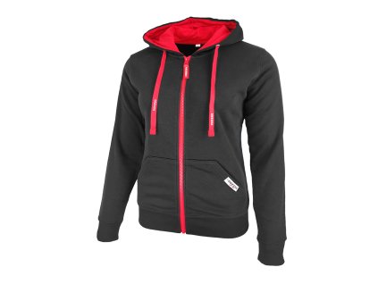 Dressa férfi pamut kapucnis cipzáras pulóver - fekete (Méret XXL, Szín Fekete-Piros)