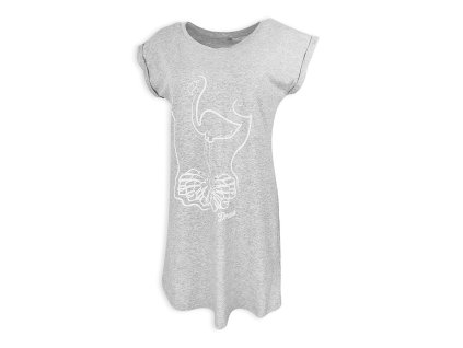 Dressa flamingó mintás pamut pólóruha - melírszürke (Méret L/XL, Szín Light Gray Heather (szürke) #c9c9c9)