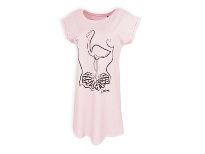 Dressa flamingó mintás pamut pólóruha - rózsaszín (Méret L/XL, Szín Pale Pink (Rózsaszín))